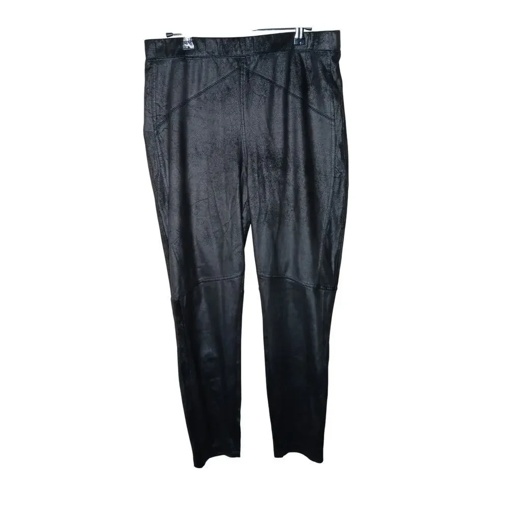 Free People OB1015172 Faux Suede Vegan Pants Size L Black Stretch Jegging - Picture 2 of 13